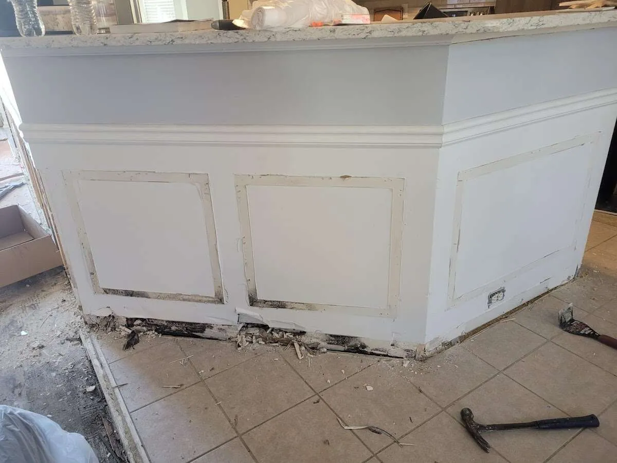 Water damage and mold on kitchen during Storm Damage Restoration in Denham Springs